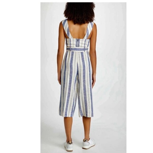 ALICE + OLIVIA Marty Belted Striped Linen-Blend Jumpsuit - Picture 4 of 15